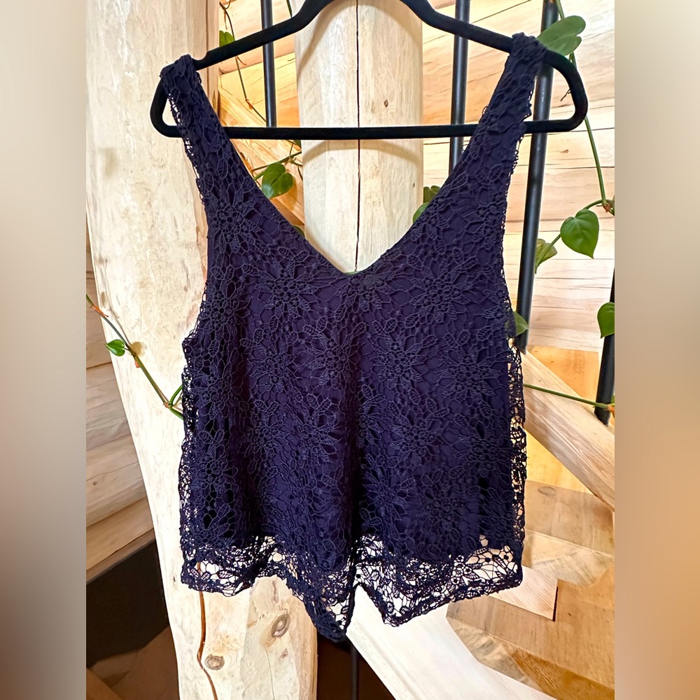 Holister Lace Crop Top Plunge Neck Size Large
